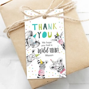 Editable Party Animals Favor Tags Boy Wild One Safari Animals Thank You Tags Zoo Birthday Wild Time Gift Tag Digital Template Printable 0390