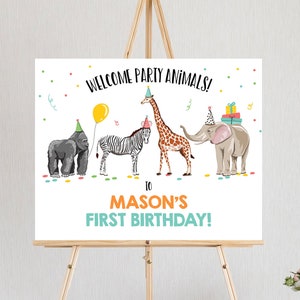 Editable Party Animals Welcome Sign Party Animal Sign Zoo Safari Welcome Jungle Sign Birthday Animals Boy Template PRINTABLE Corjl 0142