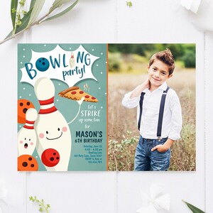 Editable Bowling Birthday Invitation Strike Up Some Fun Boy Bowling Party Pizza Blue Orange Instant Download Printable Template Corjl 0324
