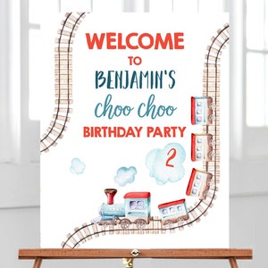Editable Train Birthday Welcome Sign Boy Train Party Railroad Vintage Train Sign Welcome Transportation Digital Template Printable 0149