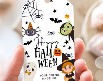Editable Happy Halloween Gift Tags Trick Or Treat Favor Tags Ghost Treat Tag Personalized Digital Template Printable 0261 0009