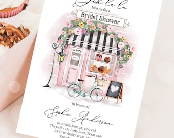 Editable Paris Bridal Shower Invitation French Patisserie Parisian Tea Party Brunch Ooh La La Cafe Pink Digital Template Printable 0441