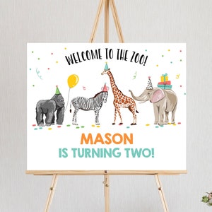 Editable Party Animals Welcome to the Zoo Sign Party Animal Sign Safari Jungle Sign Birthday Animals Boy Template PRINTABLE Corjl 0142