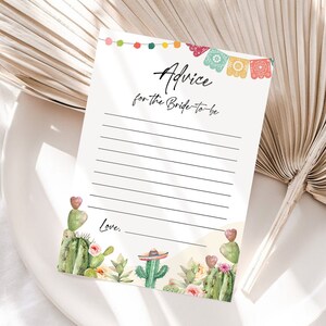 Consigli modificabili per la futura sposa Parole di saggezza Cactus Succulente Fiesta Gioco per la festa nuziale Modello di Corjl messicano stampabile 0404
