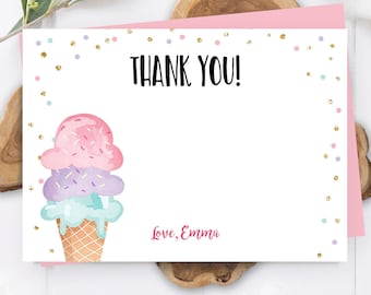 Editable Ice Cream Thank You Card Ice Cream Birthday Thank you Note Girl Birthday Summer Digital Download Template Printable 0243