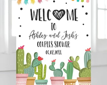Editable Fiesta Cactus Welcome Sign Couples Shower Welcome Cactus Mexican Succulent Taco Bout Love Succulent Digital Template Printable 0254