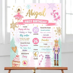 Editable Nutcracker Birthday Milestones Sign Girl First Birthday 1st Birthday Land of Sweets Milestone Board Digital Template Printable 0352
