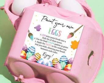 Editable Paint Your Own Eggs Egg Carton Label Easter Egg Hunt Easter Eggs Cookies Cookie Tag 6 Pack Egg Download Printable Corjl 0449