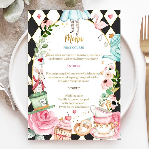 Editable Alice in Wonderland Menu Card Alice in Onederland Etsy Canada Editable Alice in Wonderland Menu Card Alice in Onederland Etsy Canada