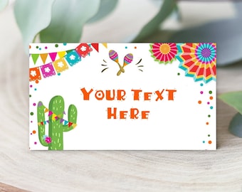 Editable Fiesta Cactus Food Labels Fiesta Party Place Card Tent Card Birthday Baby Shower Mexican Fiesta Confetti Decor Corjl Template 0045