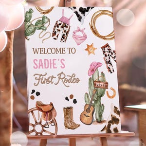 Editable Rodeo Birthday Welcome Sign Disco Birthday Girl Pink Birthday Decor Cowgirl Country Wild West Digital Template Printable 0509
