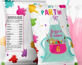 Editable Art Party Chip Bag Paint Party Decor Girl Birthday Craft Party Craft Birthday Painting Snack Favors Digital Template Printable 0319