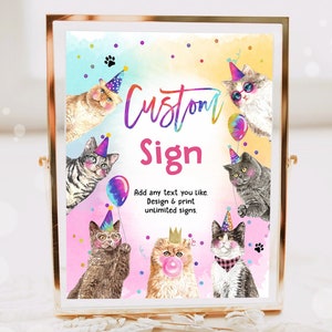 Editable Custom Sign Cat Birthday Kitten Birthday Party Sign Girl Pawty Decor Party Animals Table Sign Decor 8x10 Download Printable 0460