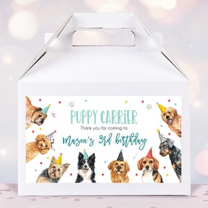Etiqueta editable para caja de regalo para cachorros Etiqueta para caja de regalo de cumpleaños para cachorros Niño Perro Adopta un cachorro Plantilla para descarga digital para veterinario de mascotas Imprimible 0384
