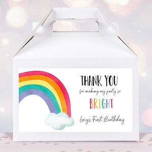 Editable Rainbow Gable Gift Box Label Rainbow Birthday Party Girl Treat Box Label Rainbow Party Favor Digital Template Printable 0272