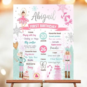 Editable Nutcracker Birthday Milestones Sign Girl First Birthday 1st Birthday Land of Sweets Milestone Board Digital Template Printable 0352