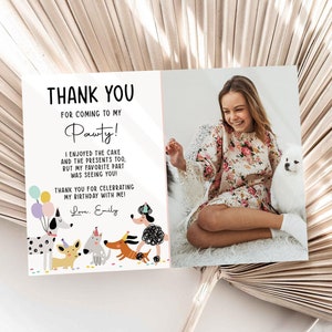 Carte de remerciement modifiable pour anniversaire de chien, invitation d'anniversaire de chiot fille rose Pawty anniversaire animaux vétérinaire téléchargement modèle imprimable Corjl 0429