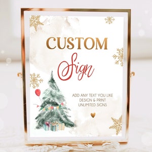 Editable Custom Sign Winter Tree Birthday Winter Onederland Decor 1st Party Boy Girl Gold Red Gold 8x10 Digital Template Printable 0363