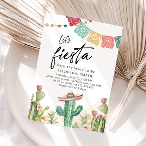 Invitación editable para despedida de soltera, despedida de soltera, cactus mexicanos, suculentas, desierto, flores, plantilla imprimible, Corjl 0404