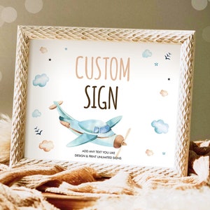 Editable Airplane Custom Sign Travel Adventure Baby Shower Birthday Sign Vintage Red Airplane Boy Pilot 8x10 Digital Template Printable 0185