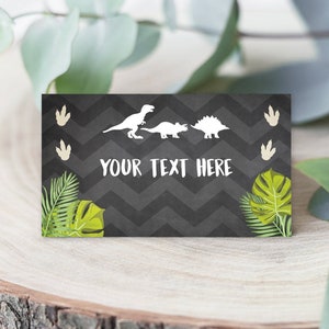 Editable Dinosaur Food Labels Dinosaur Party Place Card Tent Card Escort Card Dino Birthday Boy T-Rex Prehistoric Template Corjl 0043