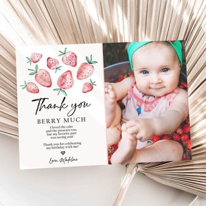 Editable Strawberry Thank You Card Strawberry Birthday First Berry Much Farmers Market Strawberries Digital Download Template Printable 0399