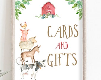 Cards And Gifts Sign Table Decor Farm Birthday Sign Gift Table Farm Animals Party Boy Red Gift Table Floral Barnyard Sign Printable 0155