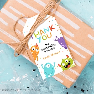 Editable Little Monster Favor Tags Monsters Birthday Thank You Tags Monster Bash Boy Monster Party Decor Girl Template Corjl PRINTABLE 0058