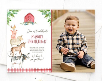 Editable Farm Birthday Invitation Boy Farm Animals Boy Barnyard Birthday Party Download Printable Invitation Template Digital Corjl 0155