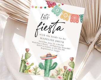 Editable Fiesta Bridal Shower Invitation Couples Shower Mexican Cactus Succulent Desert Floral Printable Invitation Template Corjl 0404