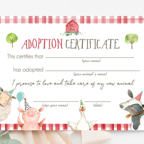 Adopt an Animal Adoption Certificate Farm Animals Adoption Red - Etsy Adopt an Animal Adoption Certificate Farm Animals Adoption Red - Etsy