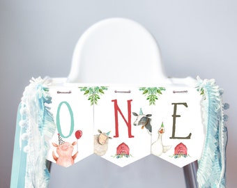 Boy Farm High Chair Banner Boy Farm 1st Birthday Banner High Chair One Banner Farm Animals 1st Birthday Decorations PRINTABLE Digital 0155