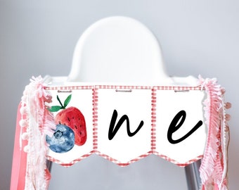 Strawberry Blueberry High Chair Banner Berry Sweet First Birthday 1st Berries Garland High Chair ONE Fruit Party PRINTABLE Digital 0399