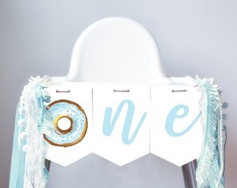 Donut High Chair Banner Boy 1st First Birthday Blue ONE Donut Grow Up Birthday Party Decor Sweet One Garland PRINTABLE Digital 0368