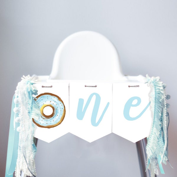 Donut High Chair Banner Boy 1st First Birthday Blue ONE Donut Grow Up Birthday Party Decor Sweet One Garland PRINTABLE Digital 0368