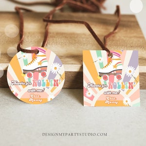 Editable Roller Skating Favor Tag Roller Skate Birthday Thank You Stickers Retro Skate Party DIsco Download Printable Corjl Template 0435