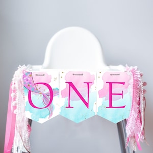 Mermaid High Chair Banner Mermaid 1st First Birthday Girl Under The Sea Pink Gold High Chair Banner ONE Party Decor Digital Printable 0403