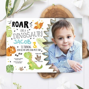 Editable Dinosaur Birthday Invitation Dino Dig Party Prehistoric Boy T-Rex Roar Fossil Party Digital Download Printable Template Corjl 0283 image 1