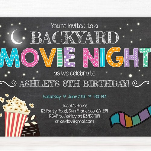 EDITABLE Movie Night Invitation Backyard Movie Invitation - Etsy
