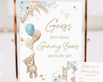 Guess How Many Gummy Bears Are In The Jar Teddy Bear Baby Shower Guessing Game Activity Sweet Bearly Wait Instant Download Printable 0421