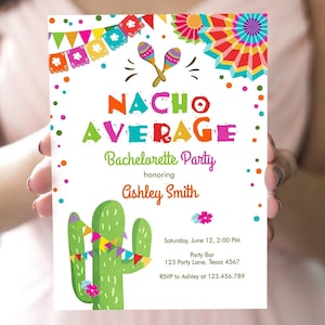 Editable Nacho Average Bachelorette Party Invitation Cactus Pink Let&#39;s Fiesta Mexican Bridal Shower Digital Download Template Printable 0045
