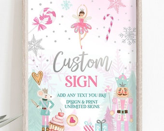 Editable Nutcracker Custom Sign Birthday Decor Land of Sweets Party Sign Sugar Plum Fairy Girl Pink Table Digital Template Printable 0352