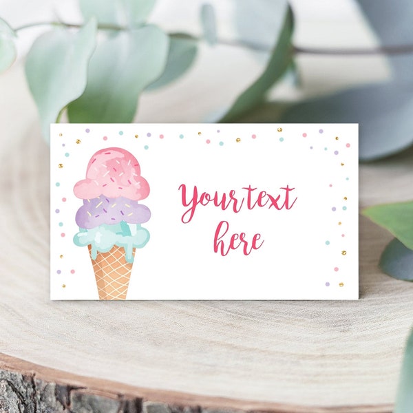 Editable Ice Cream Food Labels Ice Cream Birthday Food Cards Tent Card Girl Pink Gold the Scoop Buffet Label Tent Card Template Corjl 0243