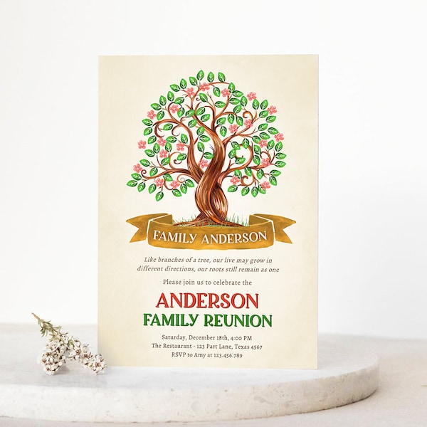 Editable Family Tree Invitation Family Reunion Party Family Tree Gathering Picnic BBQ Summer Christmas Download Corjl Template Printable