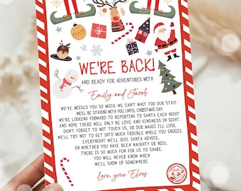 Carta de Chegada do Elfo Editável Carta de Retorno Elfo de Natal Elfo Estamos de Volta Elfo Boas-vindas Carta de Olá dos Elfos Menino e Menina Modelo Imprimível 0496