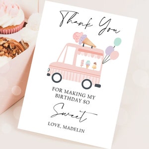 Editable Ice Cream Truck Thank You Card Ice Cream Birthday Thank You Note Girl Birthday Summer Digital Download Template Printable 0415