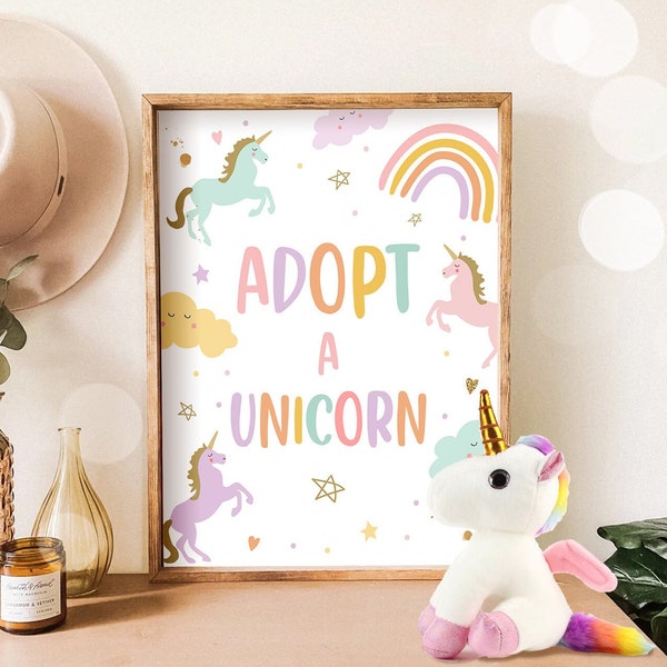 Adopt a Unicorn Birthday Sign Unicorn Adoption Sign Birthday Decor Magical Party Pastel Rainbow Sweet Girl Decor Download PRINTABLE 0426
