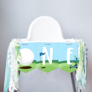 Golf High Chair Banner Hole in One 1st First Birthday Boy High Chair ONE Banner Party Decor Par-tee Golfing Download PRINTABLE Digital 0405