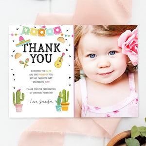 Bewerkbare Taco Fiesta Bedankkaart verjaardagsfeestje baby bruids douche cactus sappig Mexicaans groen meisje digitale sjabloon afdrukbare 0161