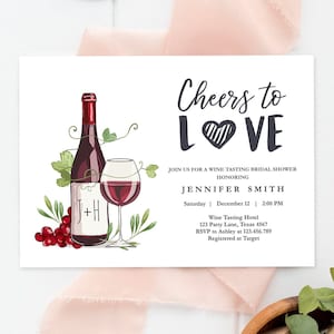 Editable Wine Bridal Shower Invitation Rustic Winery Cheers To Love Country Wine Tasting Couples Digital Download Template Printable 0234